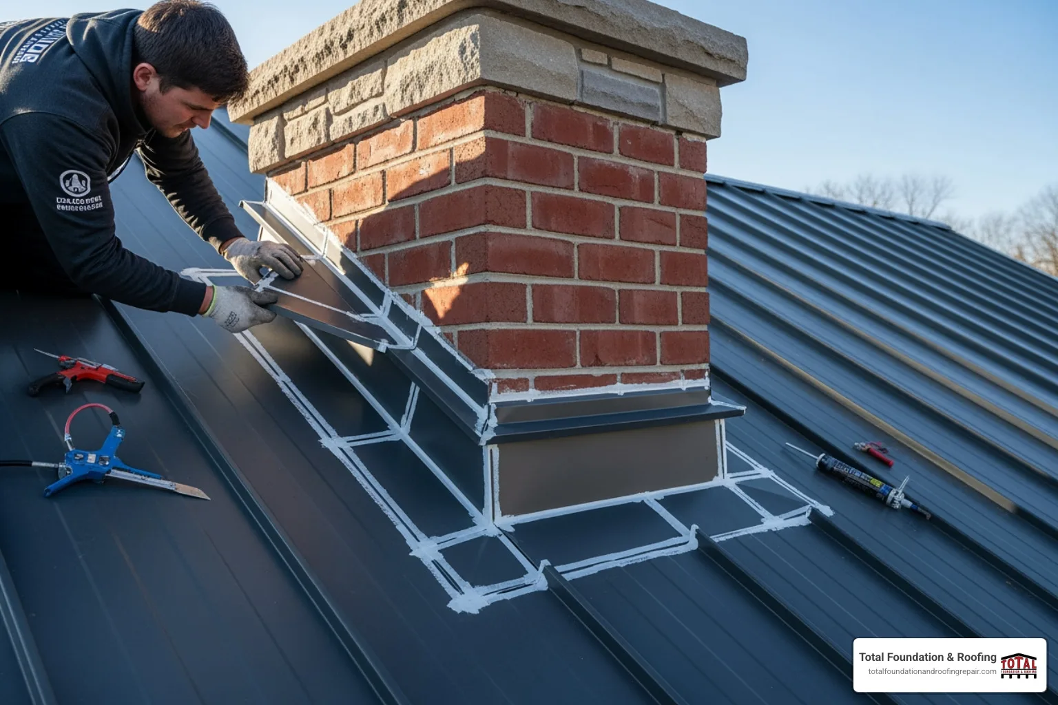 flashing a chimney on a metal roof