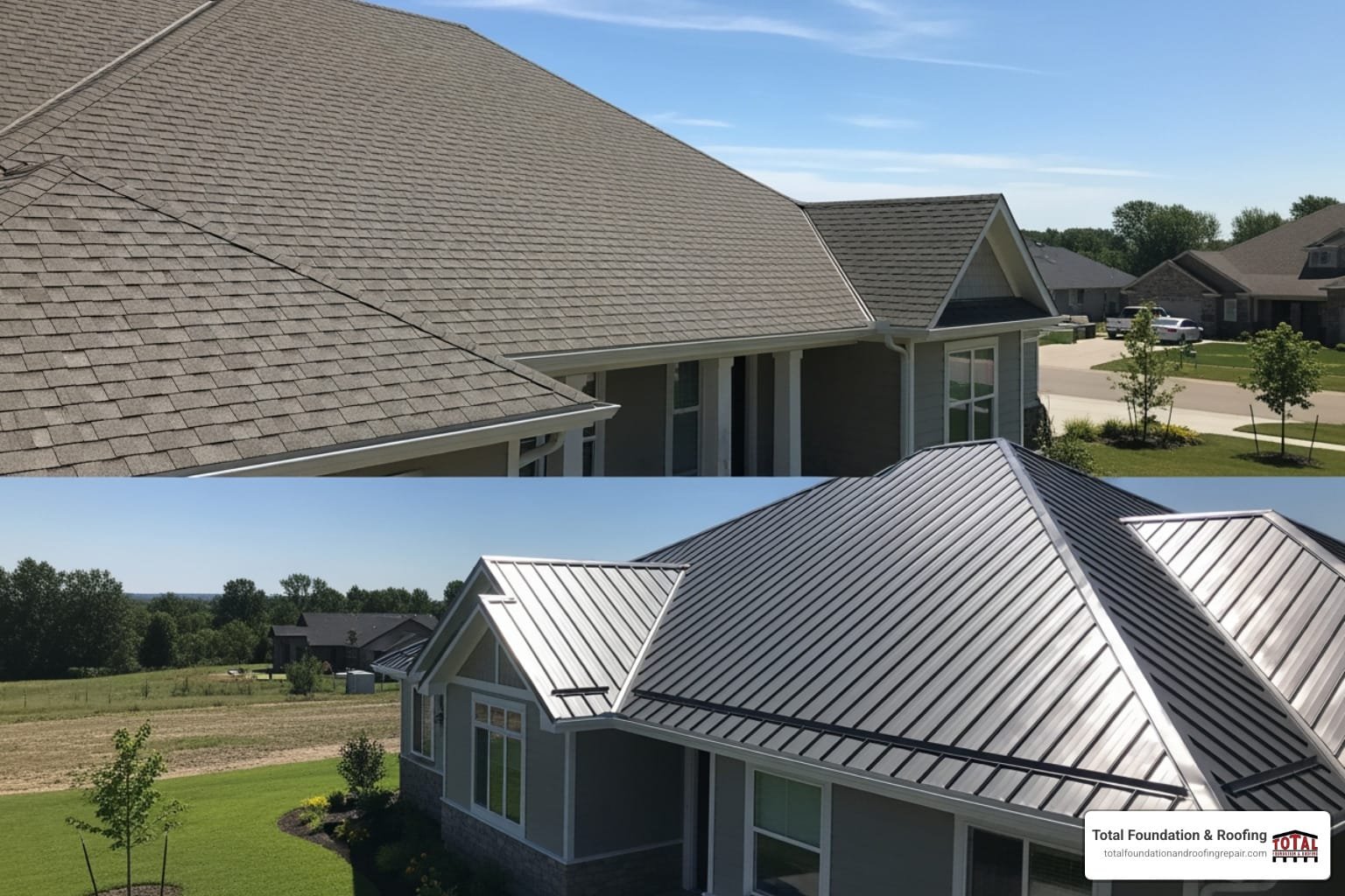 asphalt and metal roof